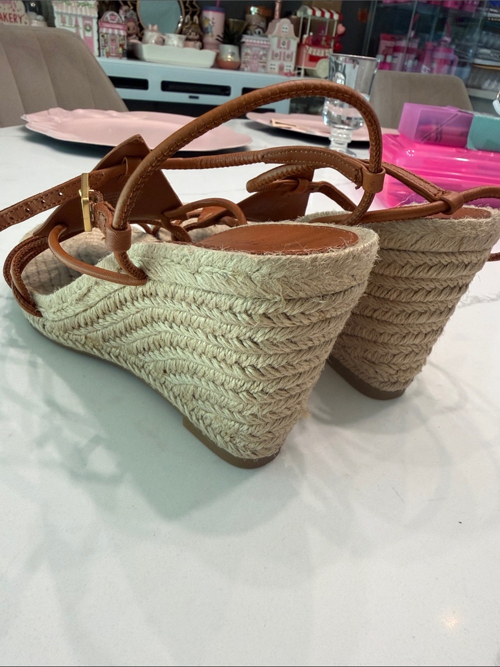 Tory Burch Tan Leather Strappy Espadrille Sandals with Jute Sole - Picture 4 of 6